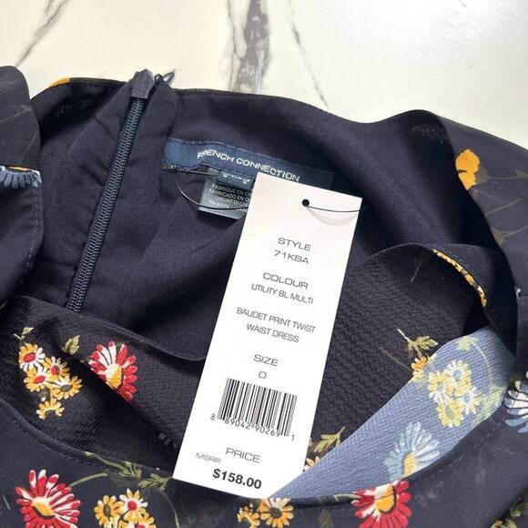 French Connection Baudet Print Twist Waist Black and Flower Dress Sz 0 NWT $158 - Picture 5 of 6